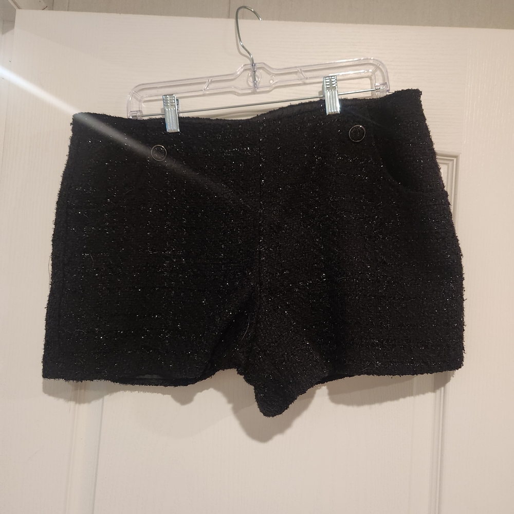 Jennifer Lopez Black High Waist Shimmer Shorts Size 14 Euc